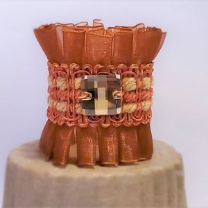 Rust Fabric with Ribbon and Swarovski Crystal Cuff